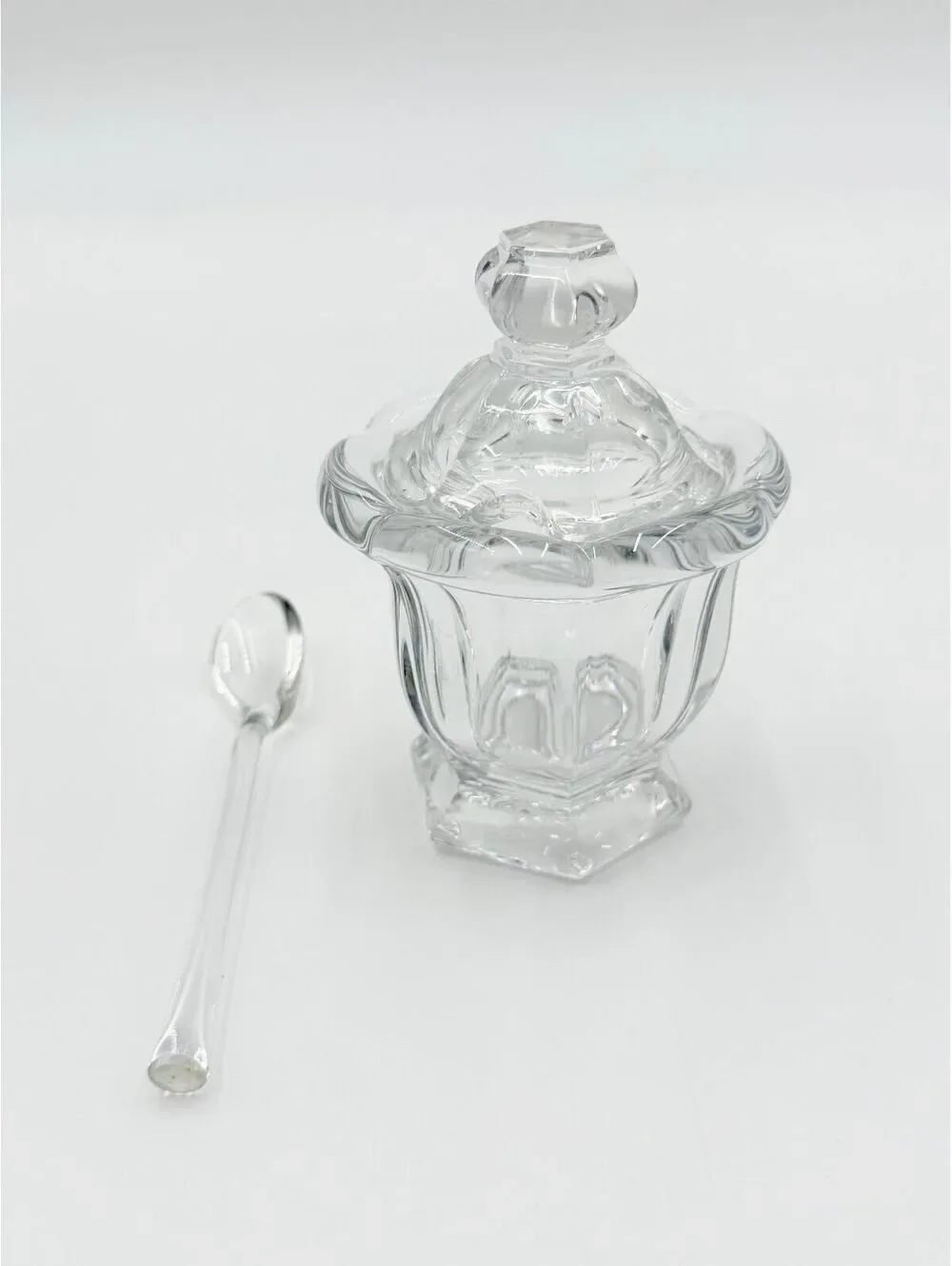 Pair of Baccarat Crystal Harcourt Missouri Jam Jars Lidded with Spoons
